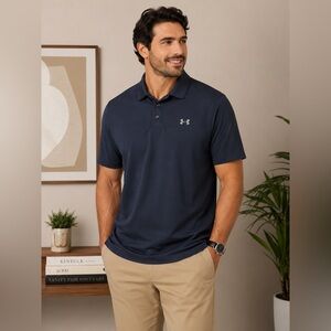 Under Armour HeatGear Polo Shirt Men LG Loose Black Golf Performance